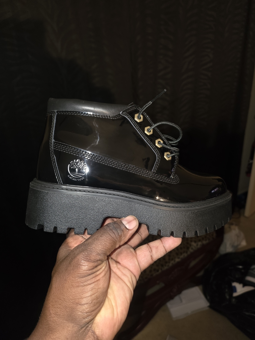 Timberland Women's Black Patent Platform Lace-Up Boot